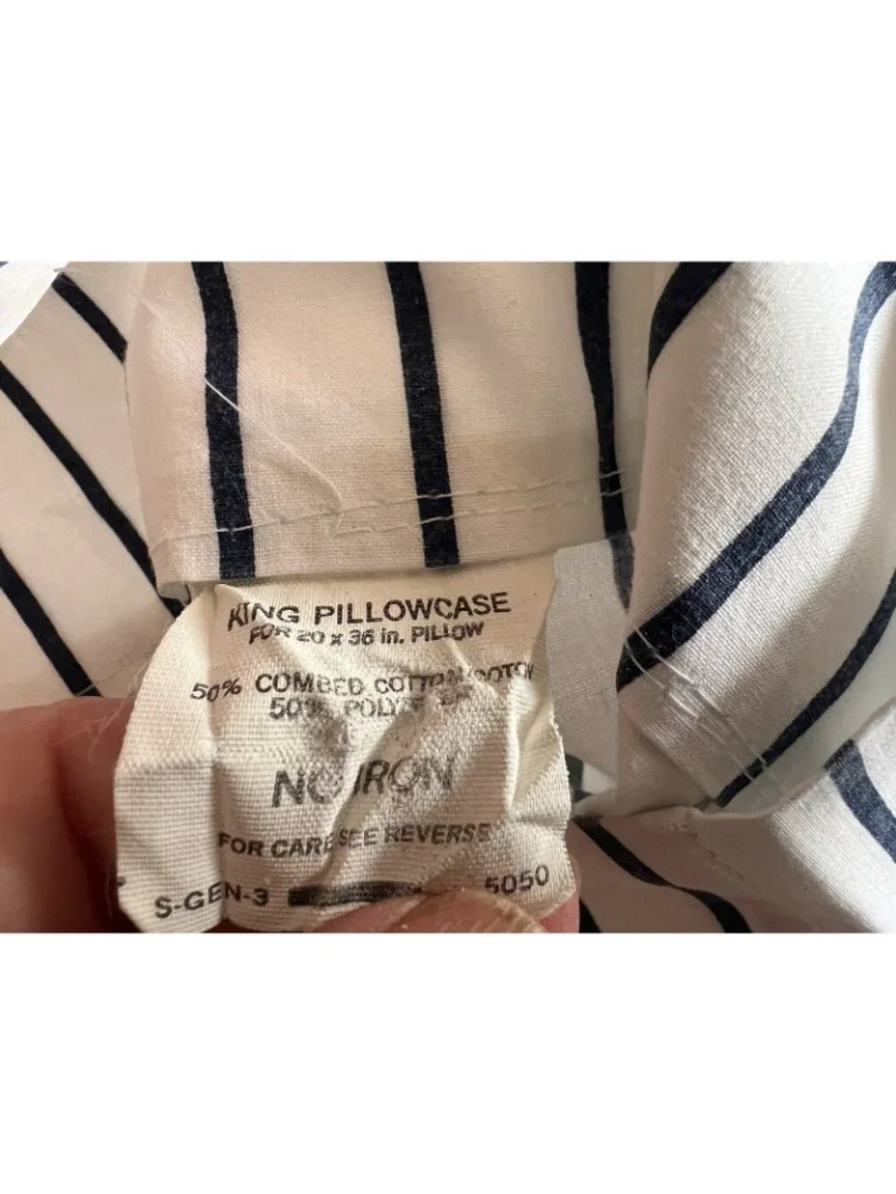 Pillowcase KING PAIR Blue White Stripe NO-IRON Cotton-Poly SPRINGS USA Made VTG